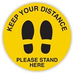 Durus Social Distance Floor Decal Circular Shoe 350mm Dia Black On Yellow