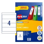 Avery Laser Labels L7171 Lever Arch 200X60mm White 4Up Pack 25