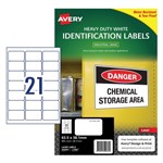 Avery Labels Laser Heavy Duty L7060 Permanent 635X381 mm White 21Up Pk 25