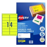 Avery High Vis Shipping Labels L7163F 991X381mm Fluro 14Up Pack 25 Yellow