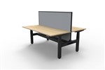 Boost  2P Sit Stand Desk 1500x750mm Nat Oak Top Black Frame Grey Screen Cable Tray