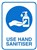 Durus Use Hand Sanitiser Wall Sign Rectangle 225X300mm Blue On White